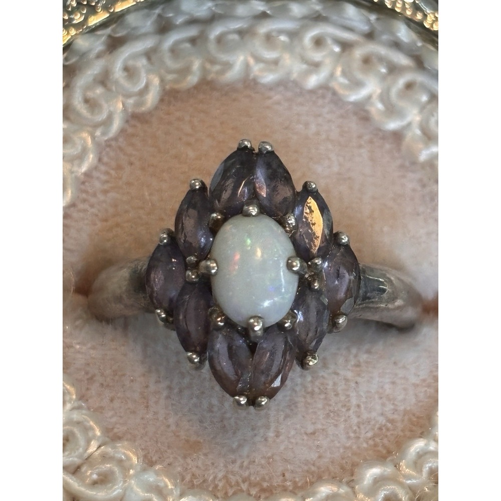 STS Vintage Sterling Silver Opal And Tanzanite Ring Size 9